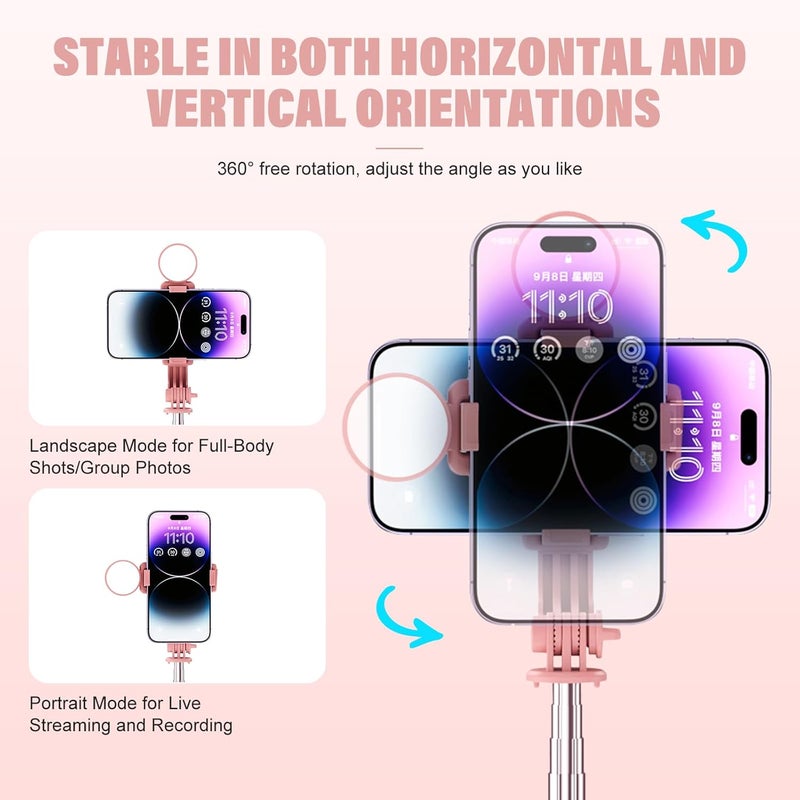NOOX Selfie Stick with Rechargable Remote & Light (1PC), Tripod for iPhone, Cell Phone Stand for Video Recording, Portable Travel Essentials Smartphone Mount Holder, Extendable Vlogging Filming Accessories - Image 3